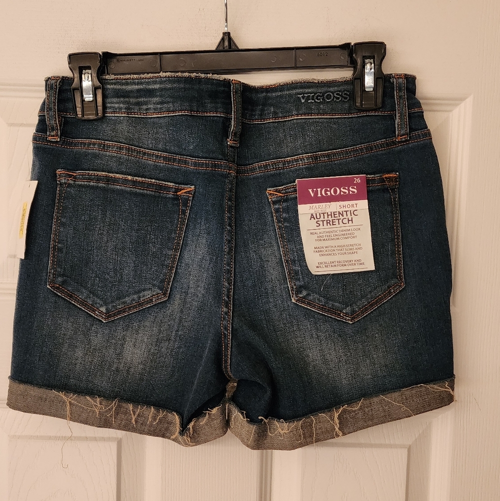 VIGOSS Marley Midrise Double Cuff Short - Distresses Dark wash size 26 - Picture 5 of 14